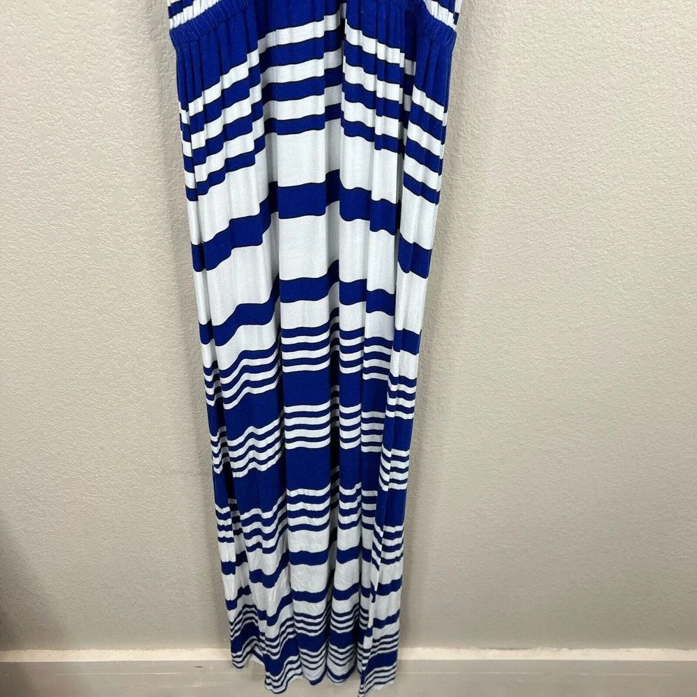 MILLY for DesigNation Maxi Dress Size Medium M Sapphire Combo Stripe Halter Boho